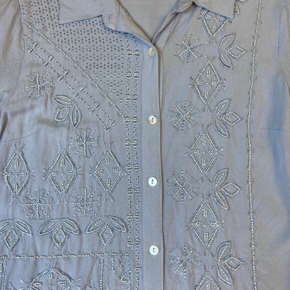 Soft Surroundings Button Front Embroidered Shirt Womens Size S Blue Boho - Picture 3 of 8